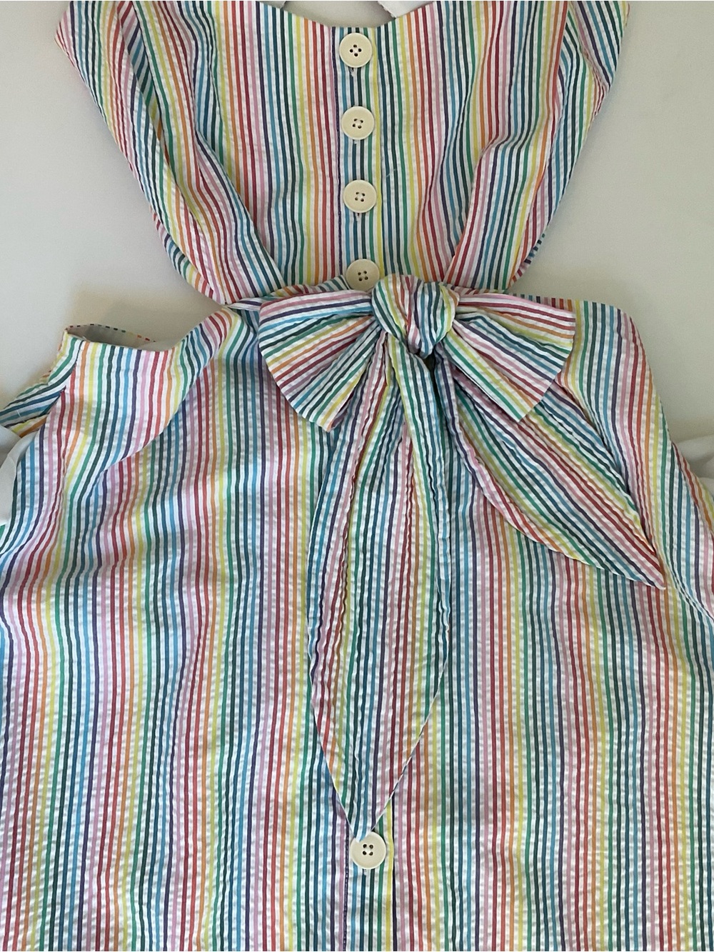 J. Crew Rainbow Seersucker Dress Cut-Out Tie Front Stripe Midi Dress 10 - Picture 10 of 16